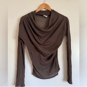 Zara Chocolate Brown Draped Neck Long Sleeve Top M